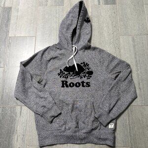 Roots Canada Heavyweight Hoodie Sweatshirt Beaver Logo Gray Heather Size Medium